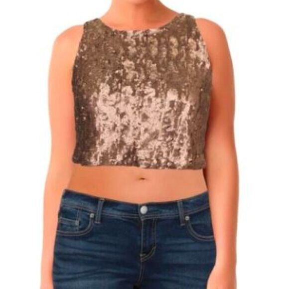 Bar III Sequined Sleeveless Crop Top - Picture 1 of 6